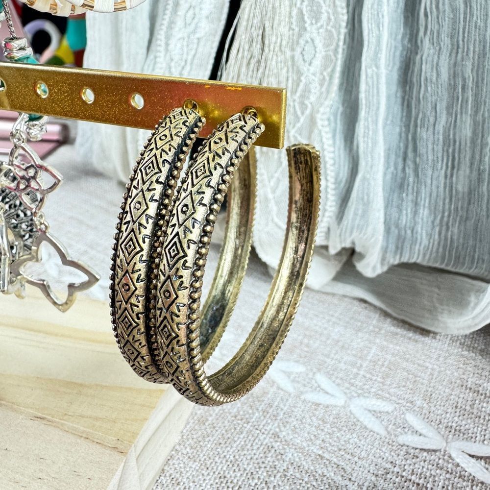 Free People Gold and Black Geometric Hoop Earrings